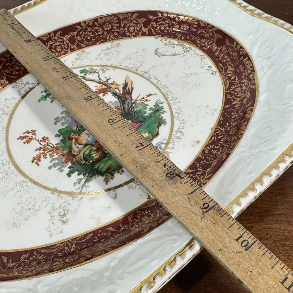 Vintage Atlas China Platter Steubenville Burgundy Gold Romantic Courting Oval